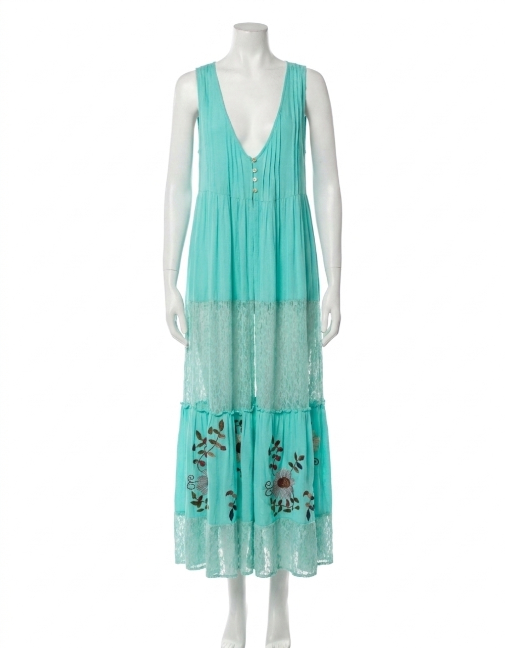 NEW POL embroidered lace button long vest in electric blue